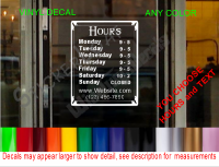 Storefront Window Decal w/Custom Hours