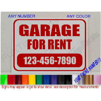 GARAGE FOR RENT Custom Personalized Window SIGN Image