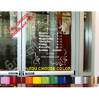 CUSTOM HOURS StoreFront Window Decal Business Shop Image