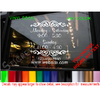 CUSTOM HOURS StoreFront Window Decal Business Shop Image