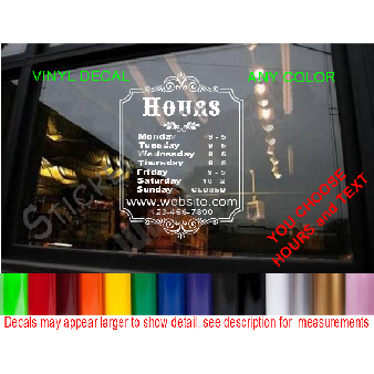 CUSTOM HOURS StoreFront Window Decal Business Shop Image