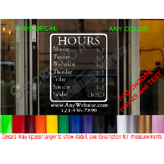 CUSTOM HOURS StoreFront Window Decal Business Shop Image