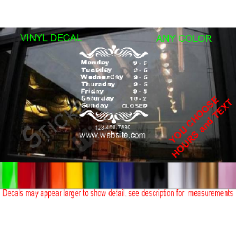 CUSTOM HOURS StoreFront Window Decal Business Shop Image