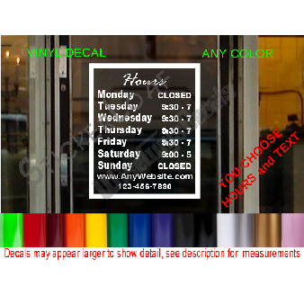 CUSTOM HOURS StoreFront Window Decal Business Shop Image