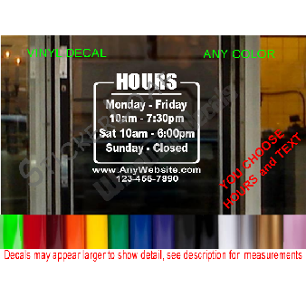 CUSTOM HOURS StoreFront Window Decal Business Shop Image