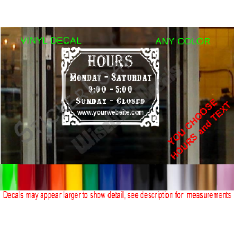 CUSTOM HOURS StoreFront Window Decal Business Shop Image