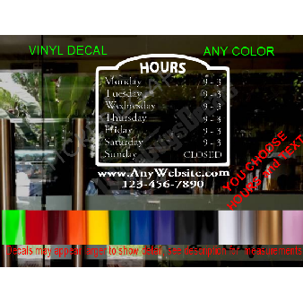 CUSTOM HOURS StoreFront Window Decal Business Shop Image