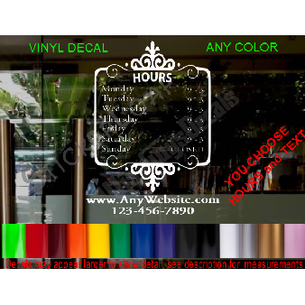 CUSTOM HOURS StoreFront Window Decal Business Shop Image