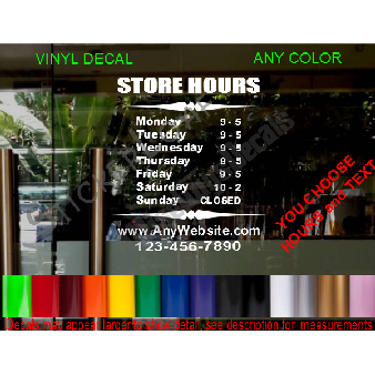 CUSTOM HOURS StoreFront Window Decal Business Shop Image