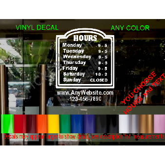 CUSTOM HOURS StoreFront Window Decal Business Shop Image