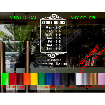 CUSTOM HOURS StoreFront Window Decal Business Shop Image