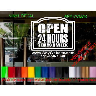 CUSTOM HOURS StoreFront Window Decal Business Shop Image