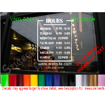 CUSTOM HOURS StoreFront Window Decal Business Shop Image