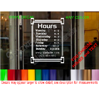 CUSTOM HOURS StoreFront Window Decal Business Shop Image