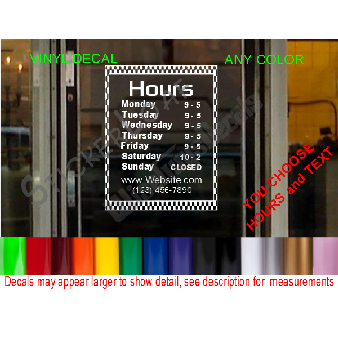 CUSTOM HOURS StoreFront Window Decal Business Shop Image