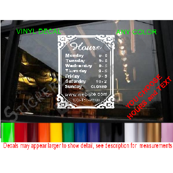 CUSTOM HOURS StoreFront Window Decal Business Shop Image