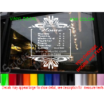 CUSTOM HOURS StoreFront Window Decal Business Shop Image